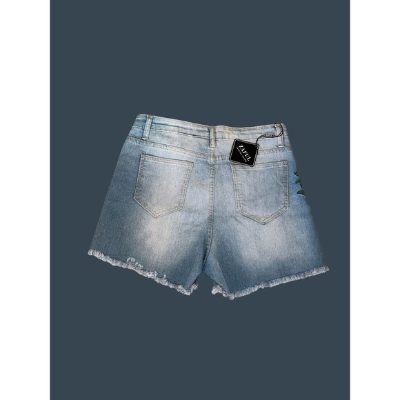 Zaful Womens Denim Shorts W/ Rose Embroidery Frayed Hem Size 4 Light Wash Cotton - Picture 8 of 11
